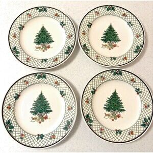 Mikasa Heritage Christmas Story CAB08-Lattice/Tree- Set of 4 Salad Plates 8 1/2"